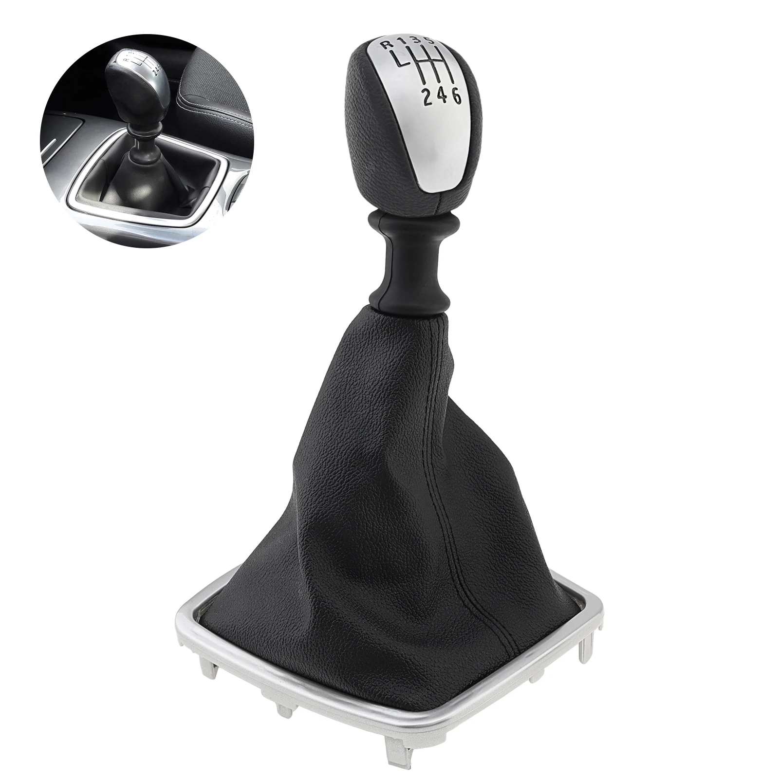 

5 Speed Manual Gear Shift Knob Fit for Renault Laguna III MK3 2008 - 2015 with Boot Dust Cover PU Leather Black Gear Shift Knob