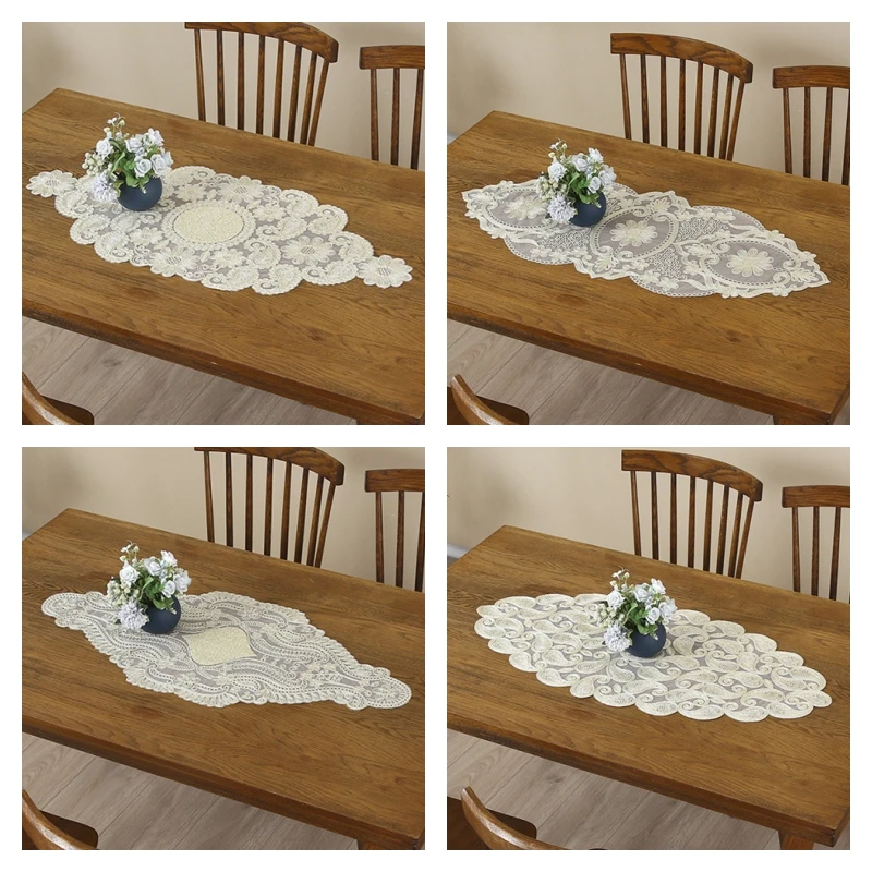 

4 luxurious European-style Beige oval tablecloths for living room coffee tables bedroom wall cabinets wedding party decorations