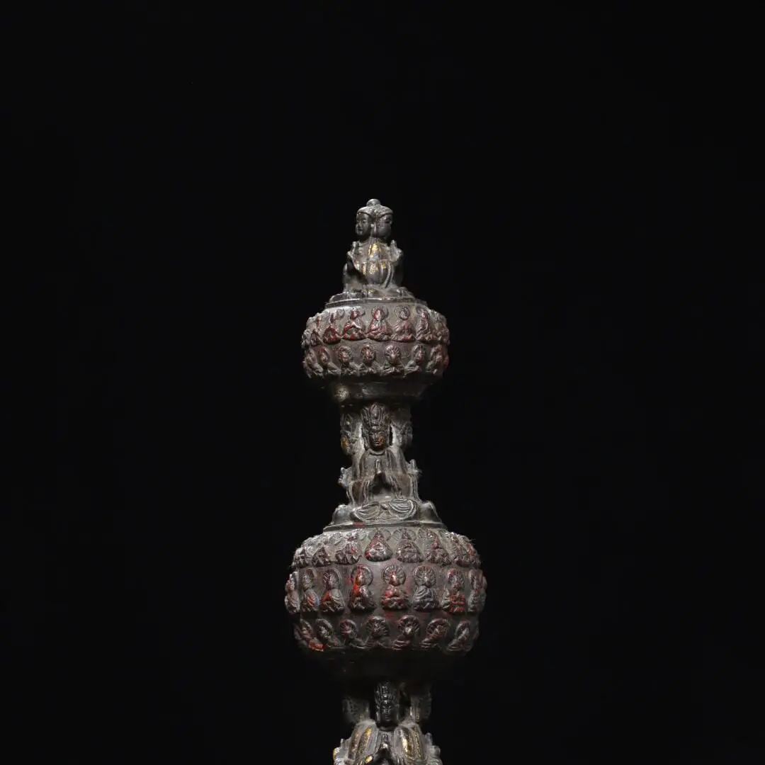 Brass Gilded Painted Buddha Stupa Kadam Pagoda Relic Tower Vintage Statue Home Temple Desktop Worship Decor Ornament