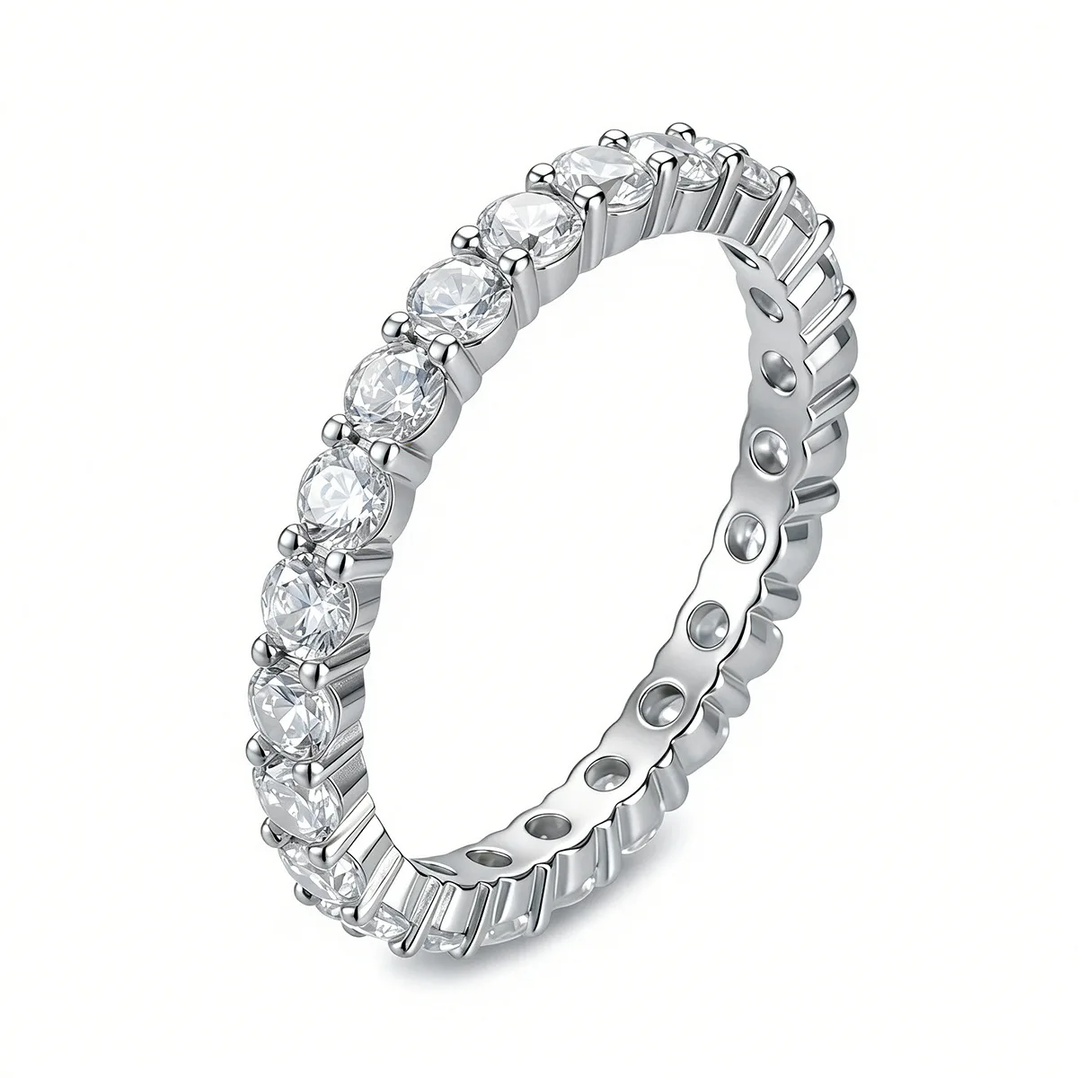Dave&di S925 Pure Silver Full Circle Diamond Single Row Zircon Ring For Women European & American Cross-border Fashion Classic