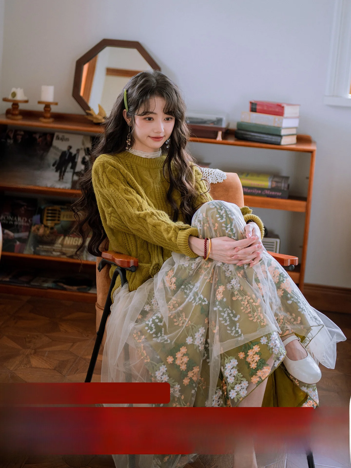 

Slimming Floral Embroidery Lace Skirt High Waist Polyester Fabric Casual Date Ocn f Body Skirt Women South Wind Valley