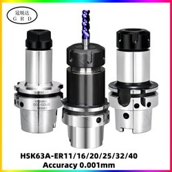 HSK63 ER Accuracy 0.001 HSK63A ER16 ER20 ER25 ER32 ER40 Tool Holder HSK 63A Tool Holder engraving machine bracket tools Collets