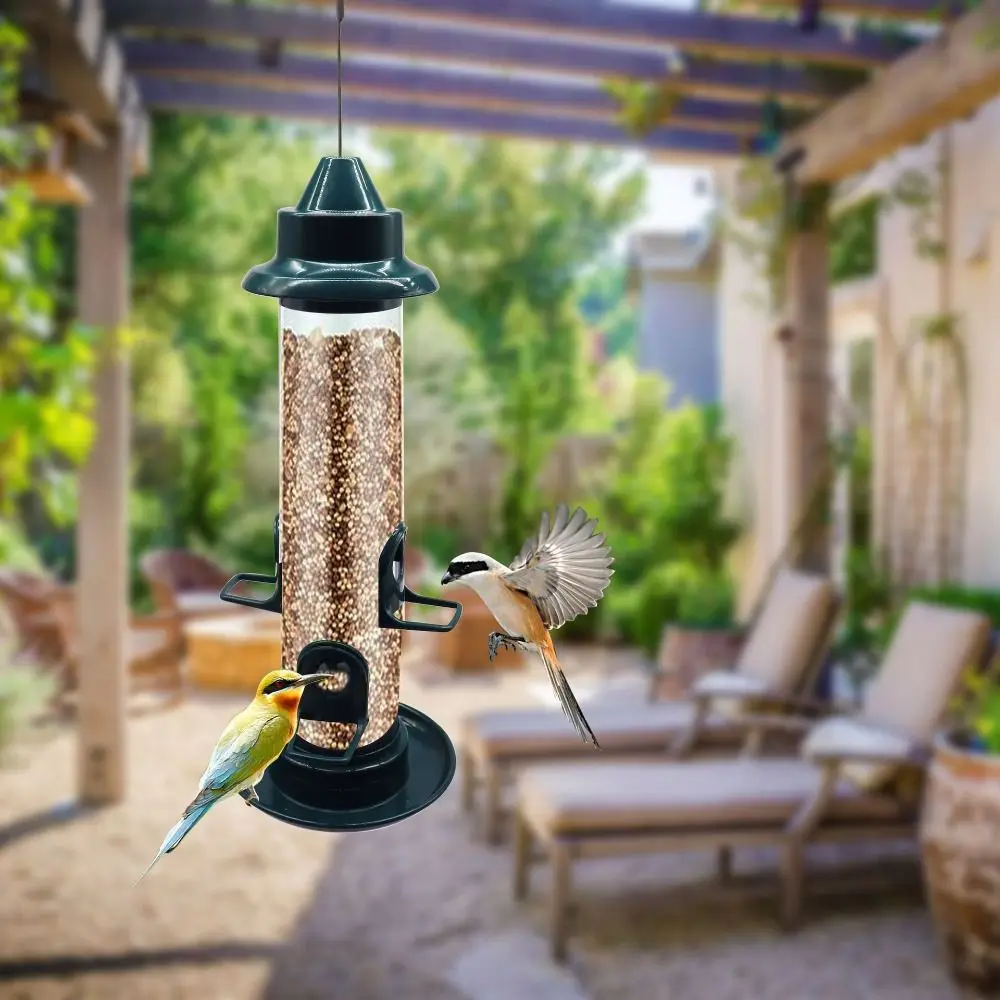

Plastic Bird Feeder Anti Squirrel Transparent Bird Hanging Food Dispenser Automatic Large Capacity Bird Feeding Bowl Garden
