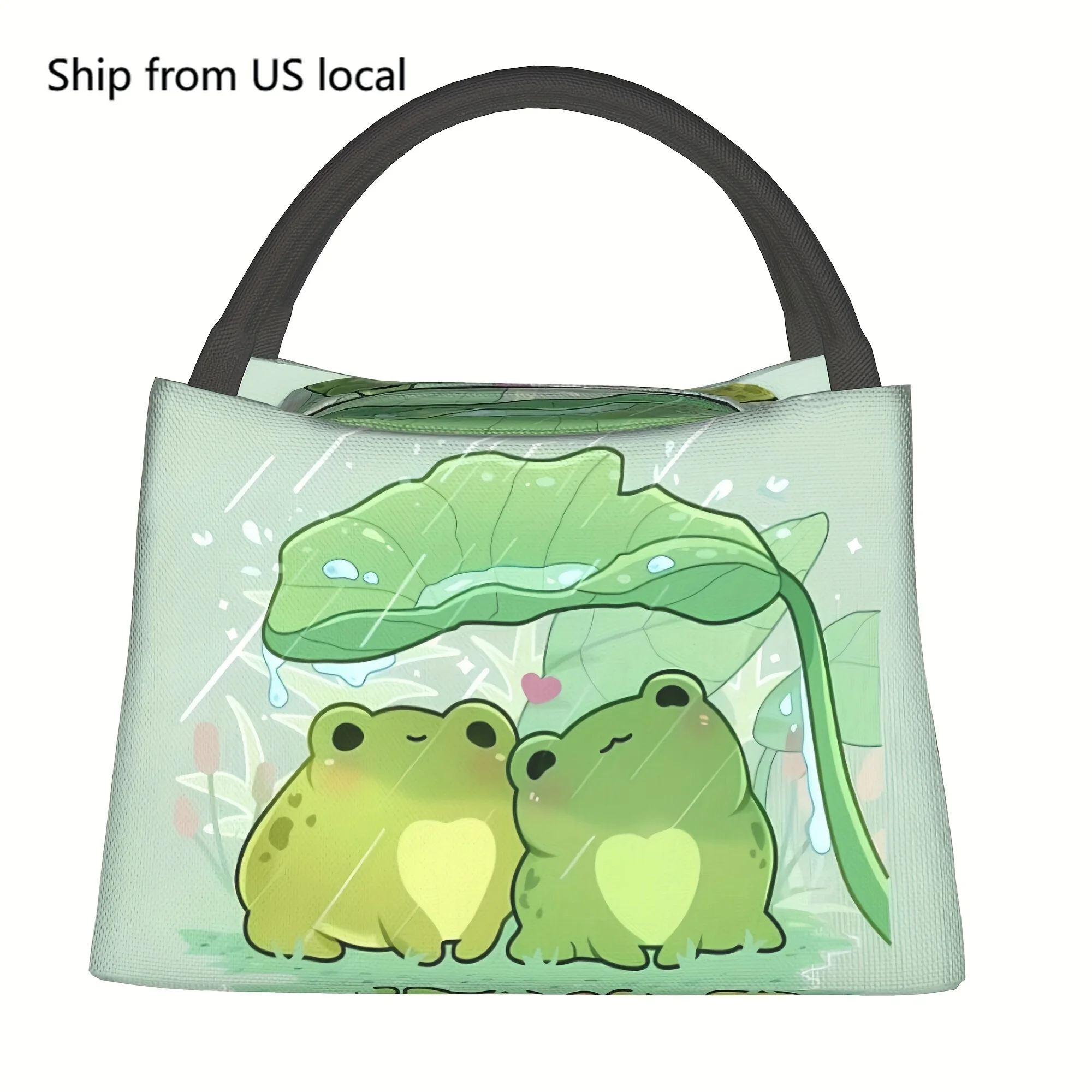

1pc Cute Frog Under Leaf Rain Design Insulated Lunch Bag - Portable Reusable Cooler Tote for Camping, Beach, Office & Outdoor Ac