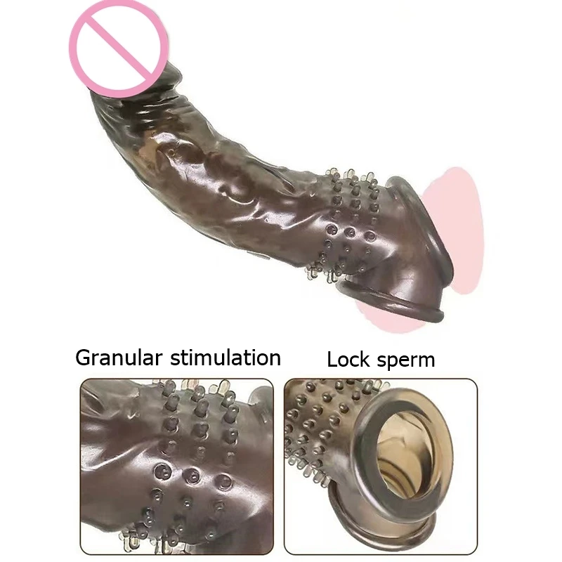 20cm Penis Dick Sleeve Erotic Sex Toy for Men Extension Enlarge Cock Delay Ejaculation Granule Clitoris Stimulate Male goods 18