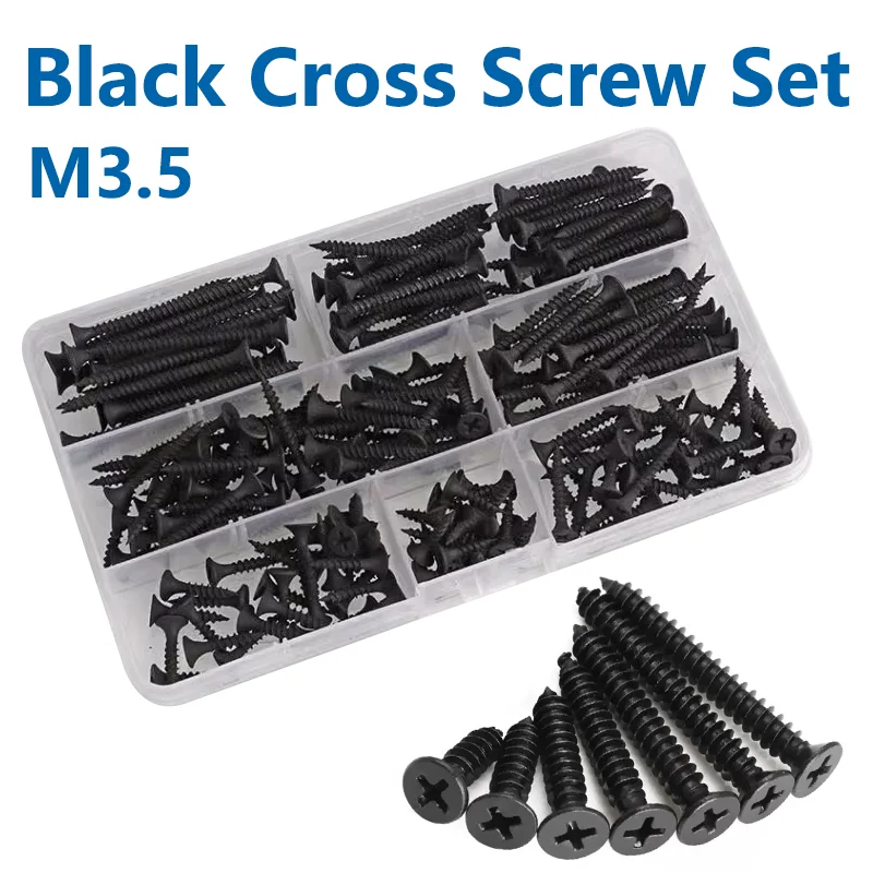 

220pcs/Box M3.5 Cross Countersunk Head Self Tapping Wood Screws Flat Head Screw Hardened Tip Drywall Screw Nail