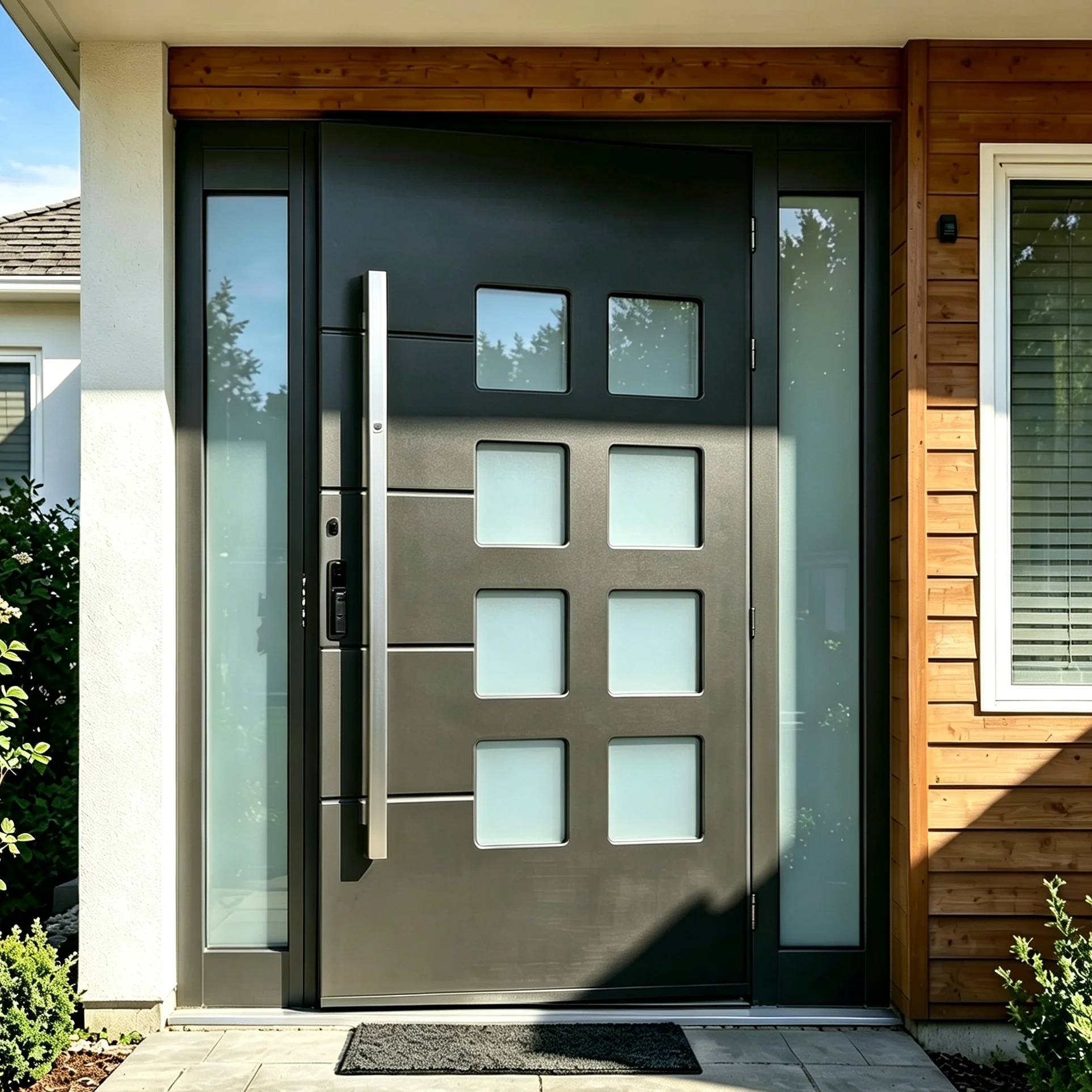Embedded Glass Surface Coating Aluminum Alloy Entrance Door Rainproof Rustproof Hinged Doors High End Villa Security Doors