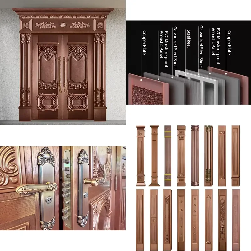 Large Bullet-Proof Copper Double Front Entry Door Custom Finish for Villas Hotels Apartments-Commercial Outdoor Security Door