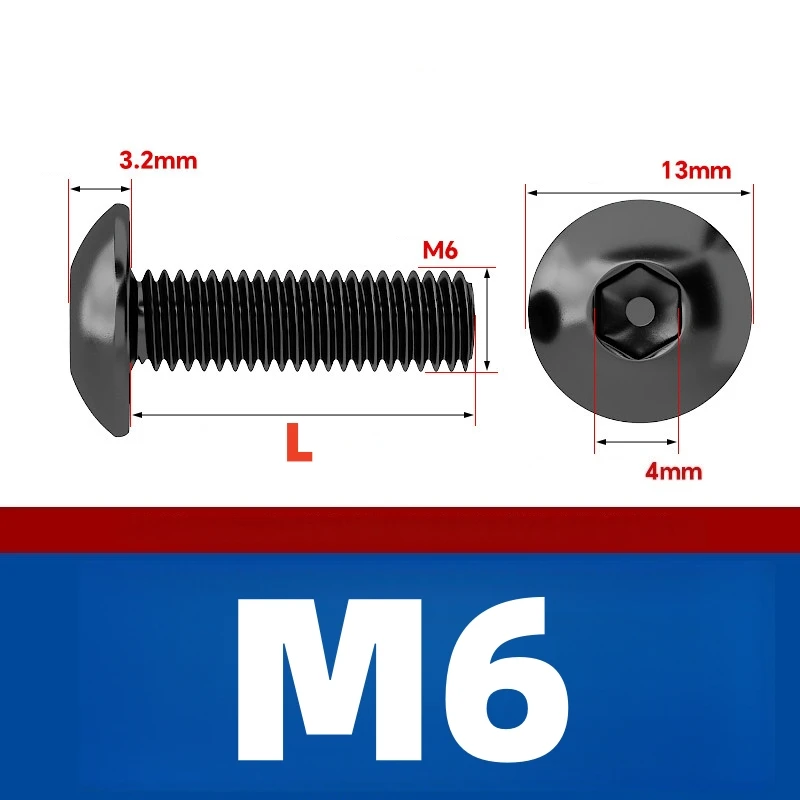 10pcs M5 M6 Black 304 Stainless Steel Bolts Truss Wide Button Head Hex Socket Fairing Screws for Motorcycle Car Tuning