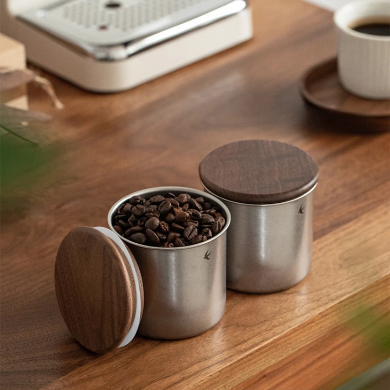 1pc Coffee can Retro style Woodiness Stainless steel Coffee bean storage jar Seal Making old storage tanks Coffee set