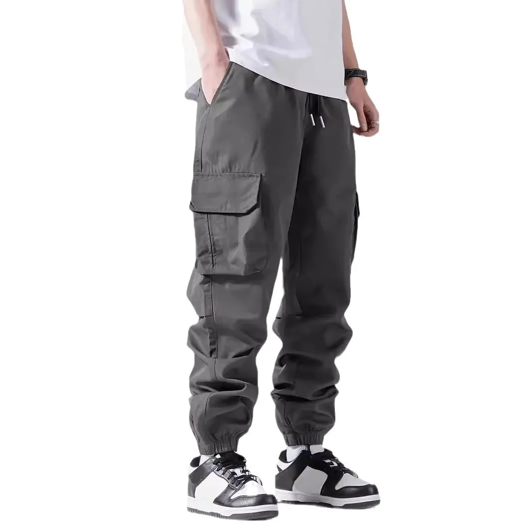 Cross-border new 2024 retro spring and autumn trend outdoor men's mid-waist tied feet wear-resistant overalls casual sweatpants