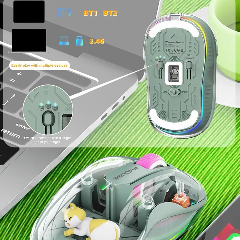 Fashion Transparent Bluetooth Silent Magnetic Mouse With Cute Doll 3 Mode Wireless Mause With Power Display For Tablets Laptop