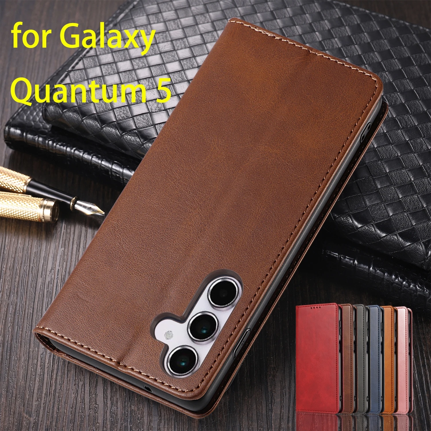 Leather Case for Samsung Galaxy Quantum 5 Quantum5 Card Holder Magnetic Attraction Cover Wallet Flip Case Capa Fundas Coque