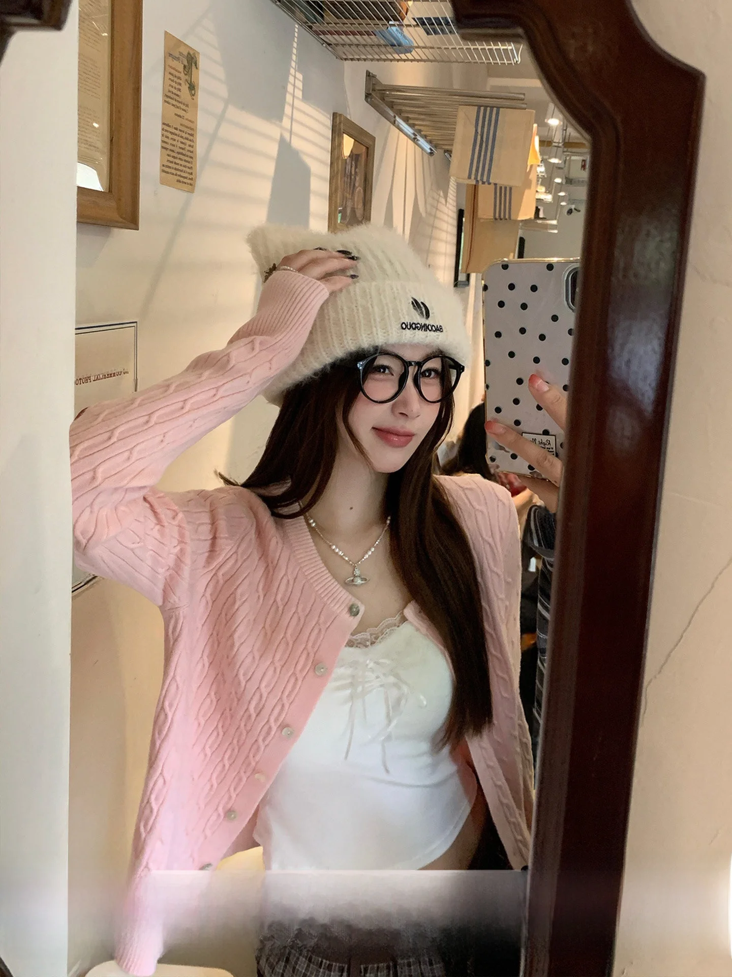 

Beautiful Pink Knitted Open Cardigan Women's Spring Sweater Jaet Unique Sli Soft Polyester Fiber Long Sve round Ne