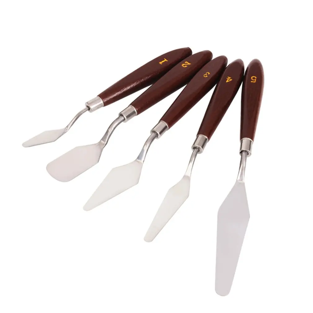 

5PCS Mixed Palette Knife Painting Stainless Steel Scraper Spatula Art Supplies for Artist Canva Oil Paint Color Mixing Wholesale