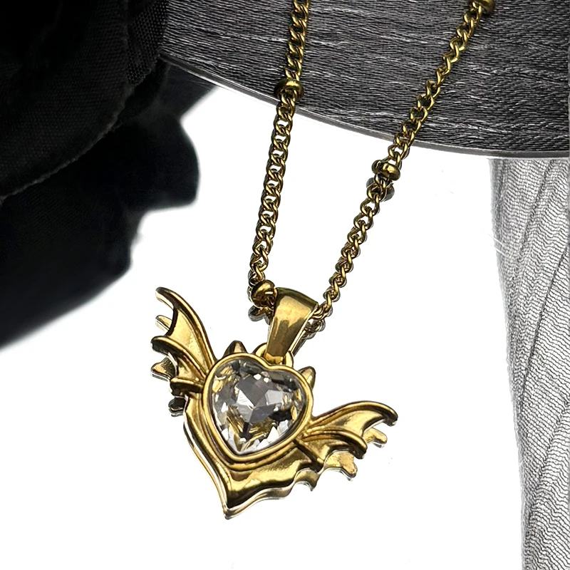 

Crystal Wing Heart Chocker For Women Men Stainless Steel Gold Color Hiphop Male Party Rock Love Fashion Necklace Party Jewelry