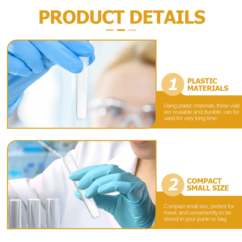 

50 Pcs Test Tubes Cork with Containers Plastic Sample Vials Small Lids Specimen Cups