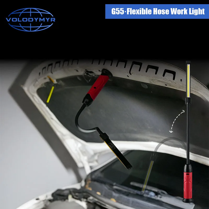 

VOLODYMYR Rechargeable Work Light Magnetic 800LM LED with Flexible Gooseneck 3 Modes Lamp for Car Repair Checking Emergency