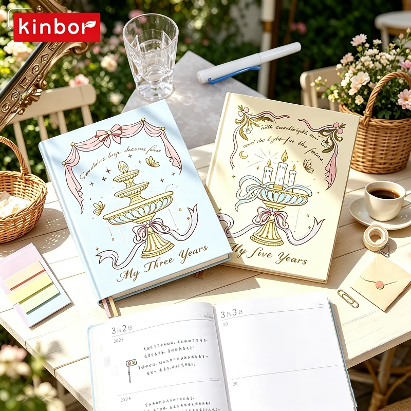 Kinbor A5 3/5-Year Plan Notebook,Illustrated Hardcover Undated Self-fill Time Management Journal,Stationery for School & Gifting
