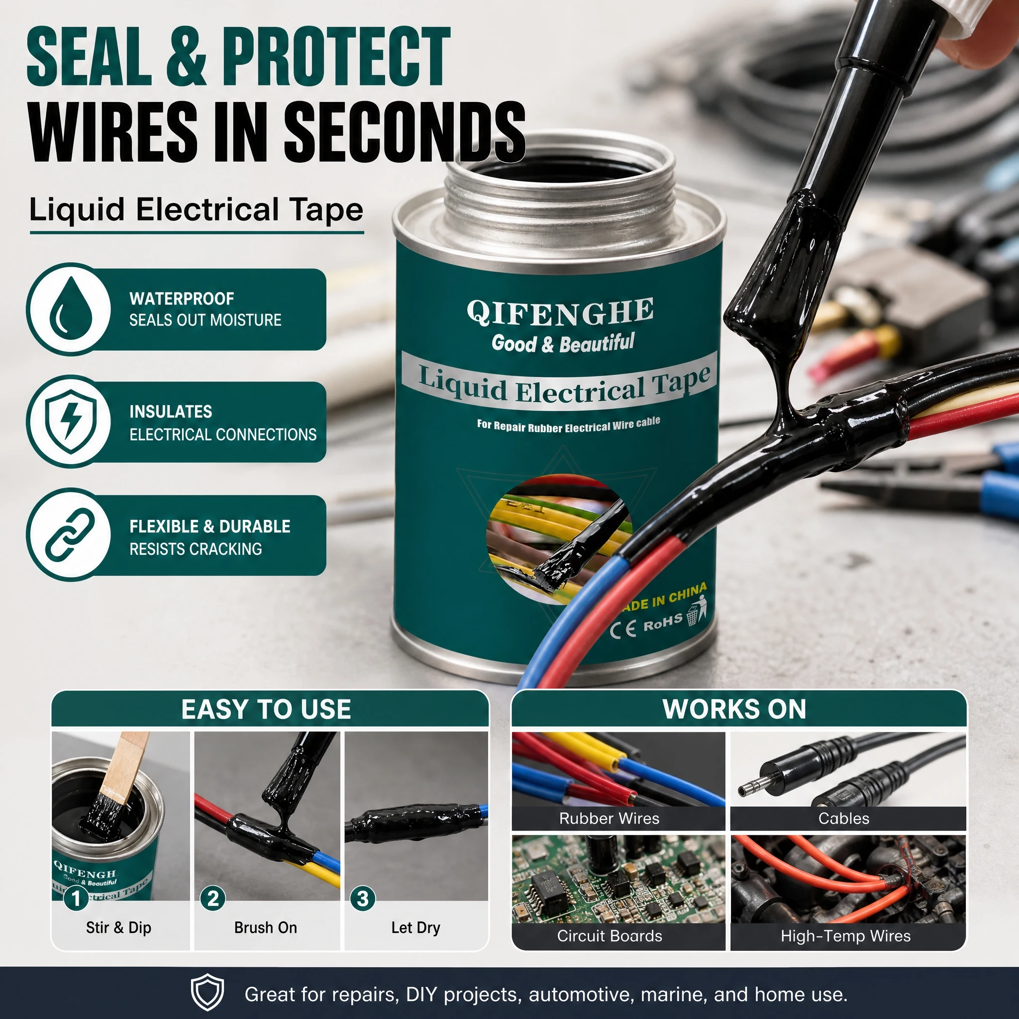 Liquid Electrical Tape Waterproof Insulating Sealant Strong Adhesion for Wire Cable Circuit Board Repair