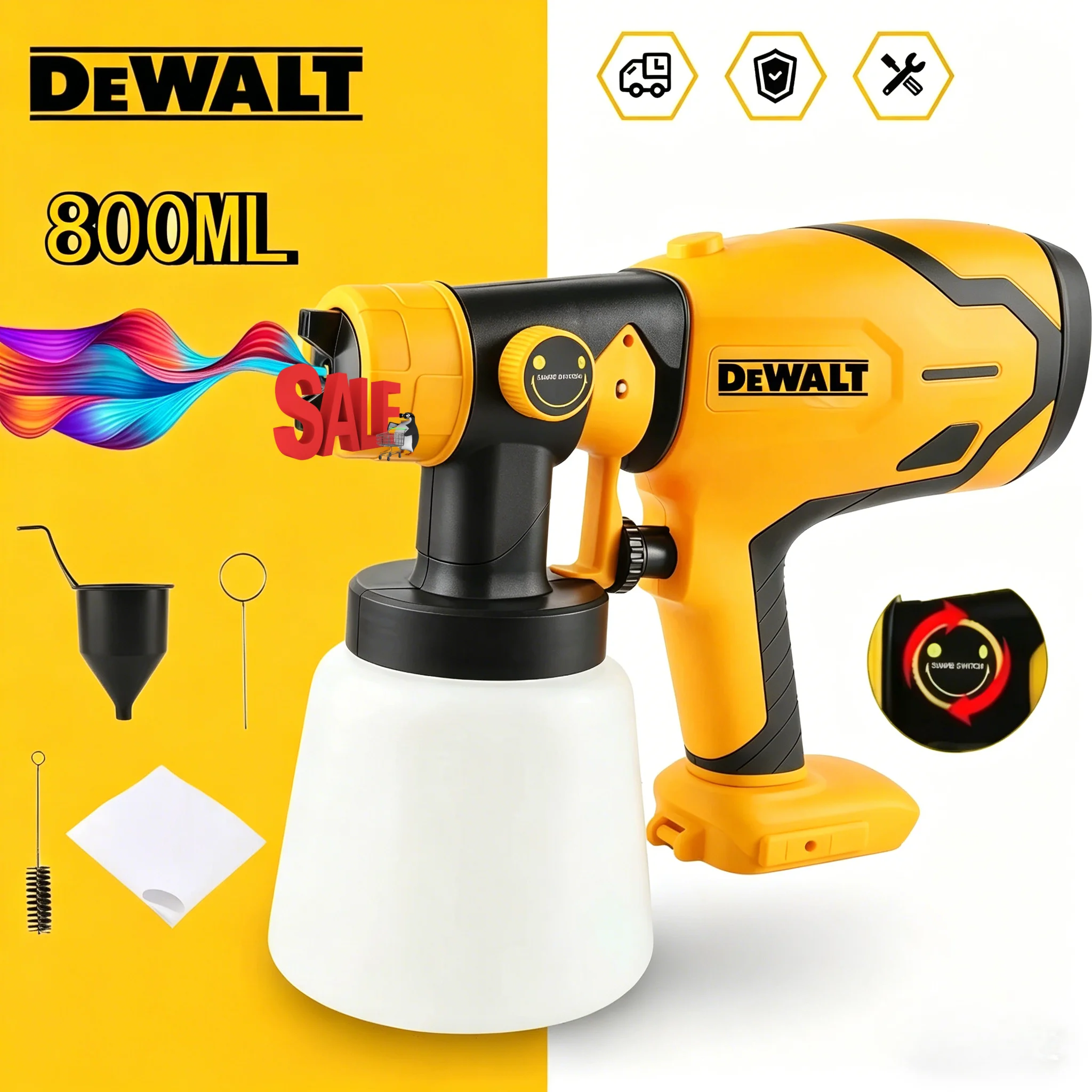 

Аккумуляторный электрический распылитель DEWALT 800 мл, мощный краскопульт для автомобилей, мебели, стальных покрытий, электроинструмент