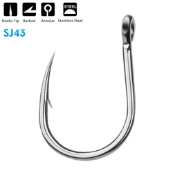 PROBEROS 5/10Pcs Sea Fishing Stainless Steel Fishhook Saltwater Fishing Hook 1/0#-13/0# Model Silver JIGGING Hooks SJ43