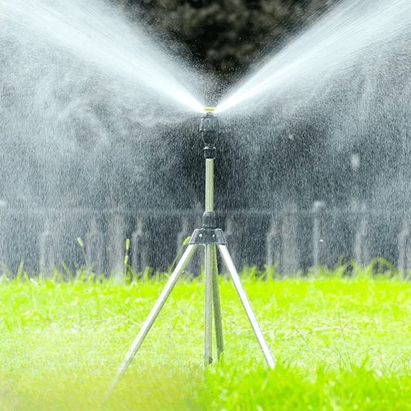 1 Set 360 Rotary Irrigation Tripod Lawn Garden Sprinkler Telescopic Support Sprinkler Head on Tripod Stainless Steel
