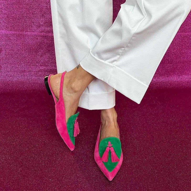 Pointy Toe Flat Heels Shoes Fashion Tassels Sandalias Mules Shoes