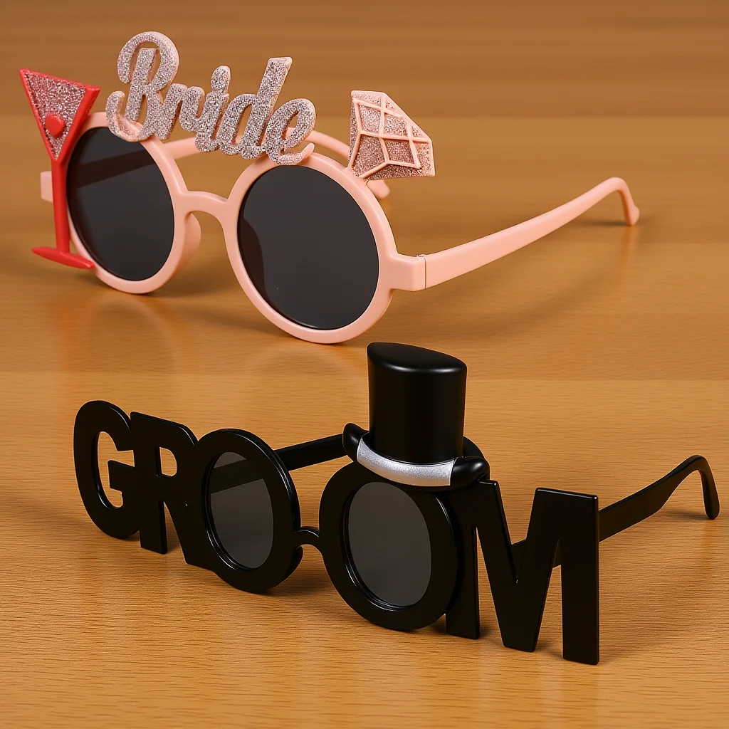 

2pcs Bride Groom Party Sunglasses Funny Glitter Glasses For Wedding Photo Booth Props Bachelor Party Supplies Novelty Eyewear