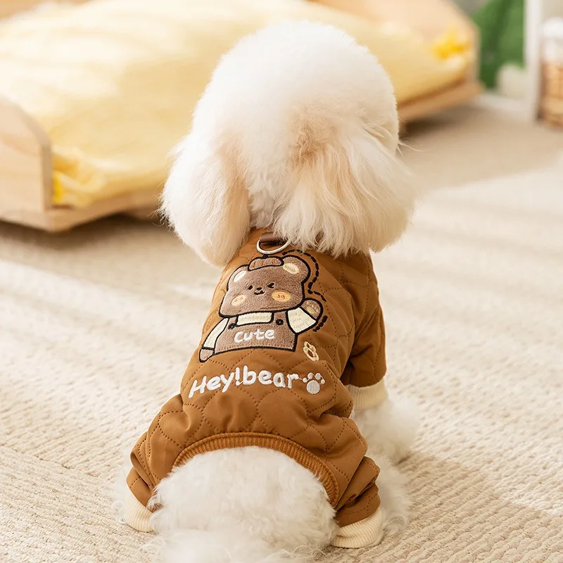 Winter Dog Outfit Cartoon Print Puppy Four Legs Cotton Teddy Bichon Bodysuit Pet Apparel Thickened Warm Dog Coat