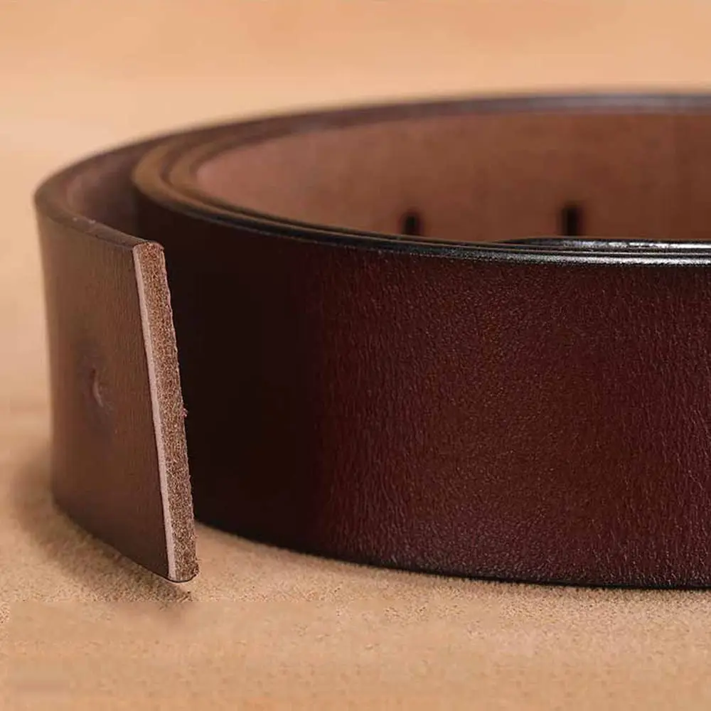 Durable Replacement Luxury Brand Designer Genuine Leather Belt Classic Waistband No Buckle Girdle 3.3/3.8cm with Hole view 3