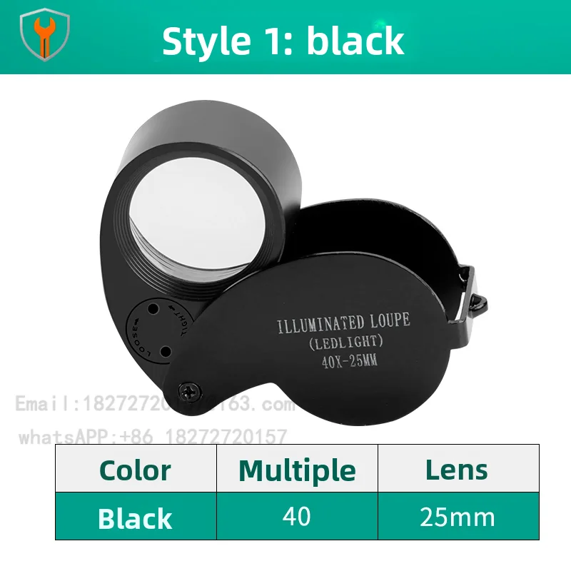 40x jewelry magnifying glass with LED light for identification, foldable portable cultural and jade appreciation and test tool