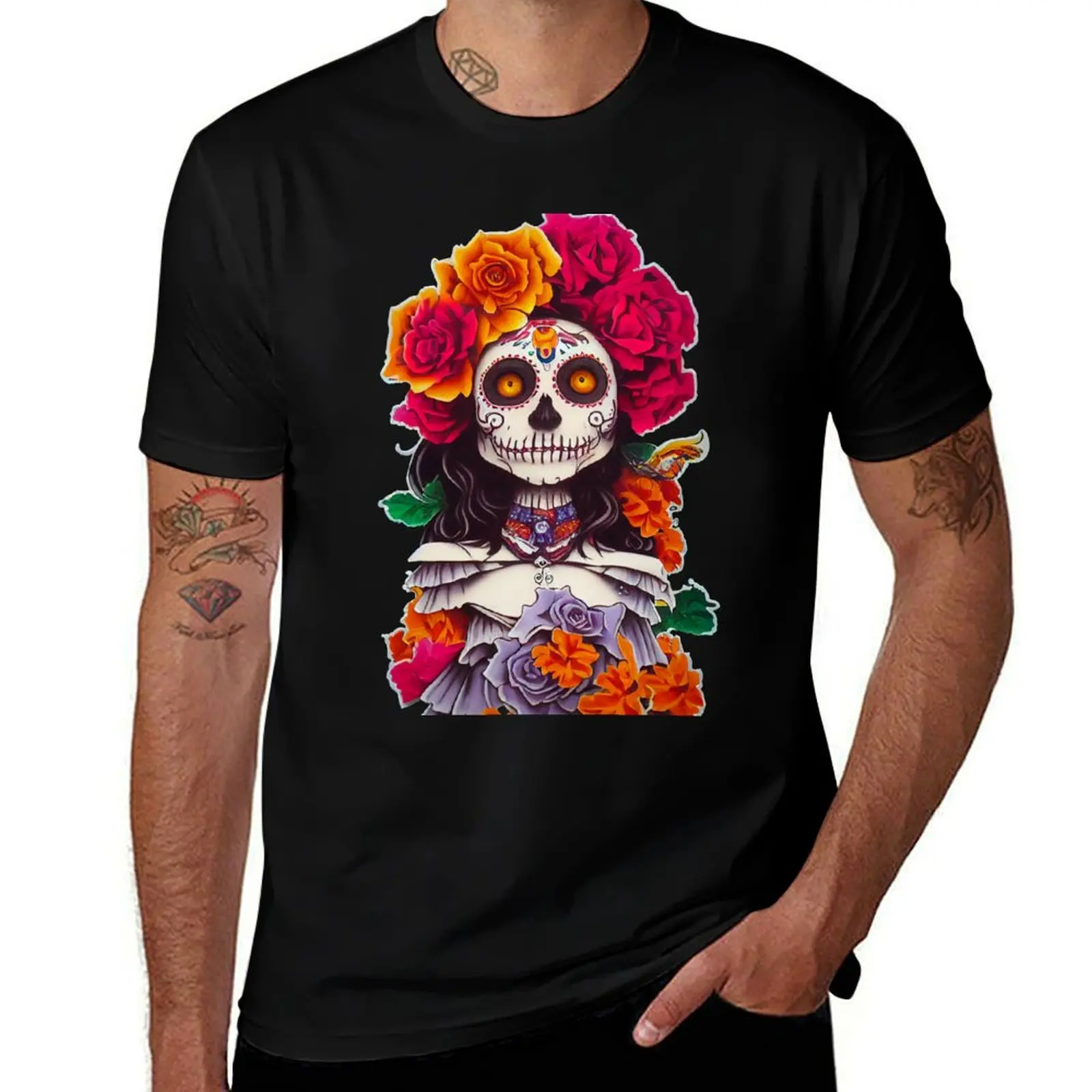 La Catrina The Dame of the Dead Skull T-Shirt Minimalist Plain Crew Neck T-Shirt