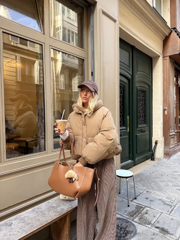 

Женская повседневная короткая куртка-пуховик цвета хаки, шикарная однобортная куртка с воротником-стойкой и длинными рукавами, свободное хлопковое пальто, 2021, женская зимняя верхняя одежда