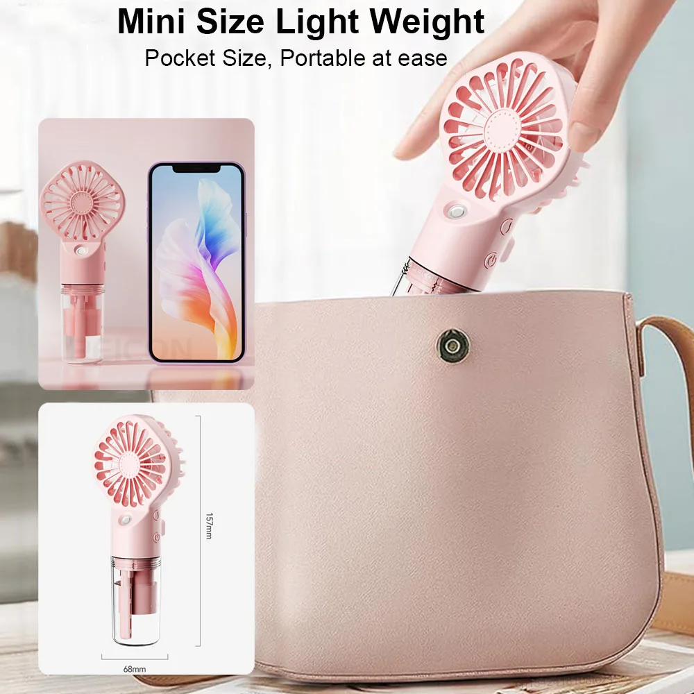 Portable Handheld Spray Fan Mini Humidifier Fan 4 Speeds Powerful Wind USB Rechargeable Water Spray Mist Fan Outdoor Small Fan image 6