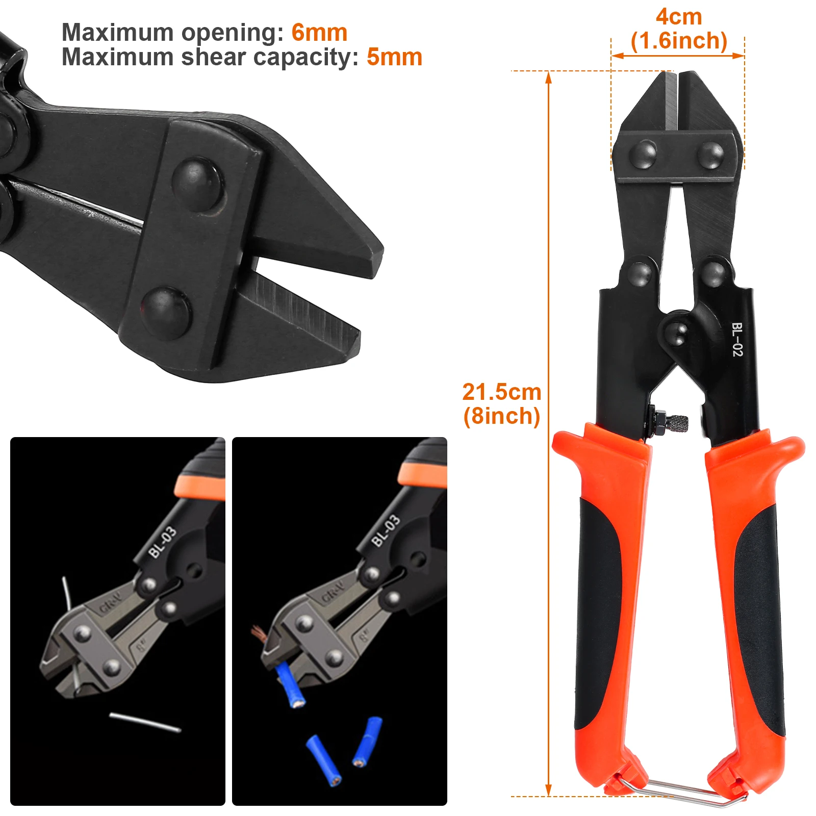 Heavy Duty Bolt Cutters 8 Inch Mini Bolt Croppers with Easy Grip Handles Anti-Slip High Strength Screw Cutters Pliers for Fencing