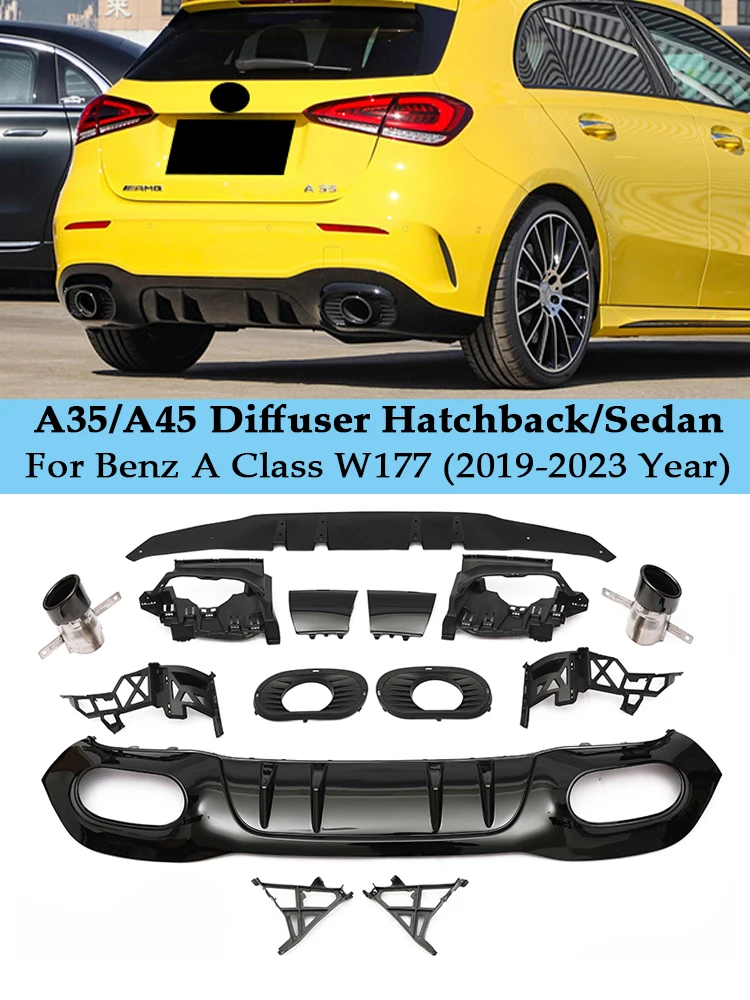 

For Mecerdes Benz A Class W177 2019-2023 Rear Diffuser Exhaust Pipe AMG A45 A35 Style Rear Bumper Lip With Exhaust Accessories