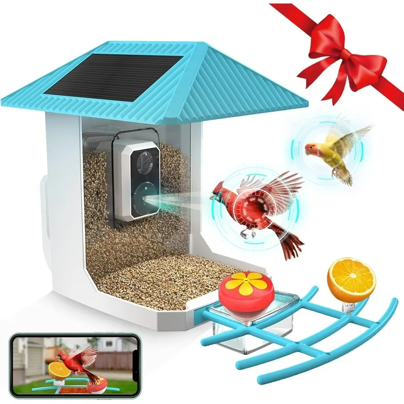 

2.5K Smart Bird Feeder with Camera, AI Identify Bird Species, Outdoor Birds Feeder House with Solar Panel for Bird Buddy