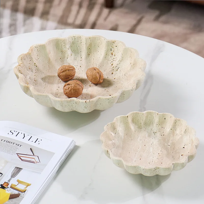 

Natural Marble Travertine Storage Tray Petal Shape Fruit Trays Household Living Room Coffee Table Tabletop Ornaments Home Decor