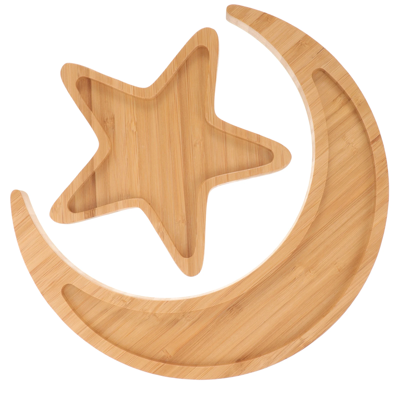 

2 Pcs Star Moon Bamboo Tray Sturdy Large Capacity Easy Clean Not Fade Deform Break Snack Party Holidays Home Supply