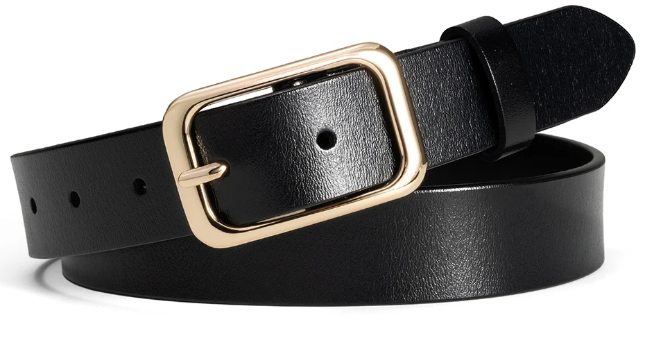 Maikun Echtes Leder Einfacher Gürtel Für Frauen Allgleiches Vintage Gold Dornschließe Gürtel Breiter Lässiger Bund – Detail 3