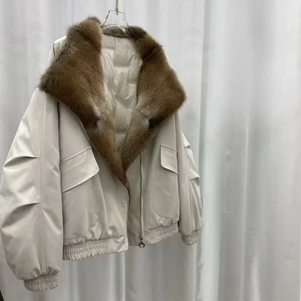 Women's Real Fur Trim Parka Winter goose down padding Coat Thick Warm Natural Fur Collar Casual Fashion casual Outerwear Jacket