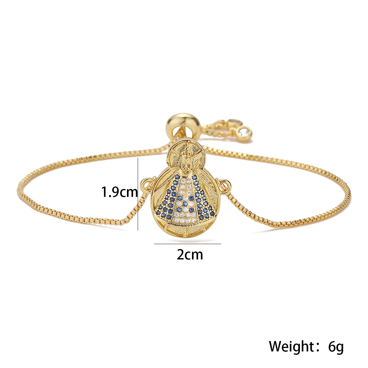 Classic Design Bling Bling CZ Zircon Inlay Virgin Mary Charm Bracelets For Women