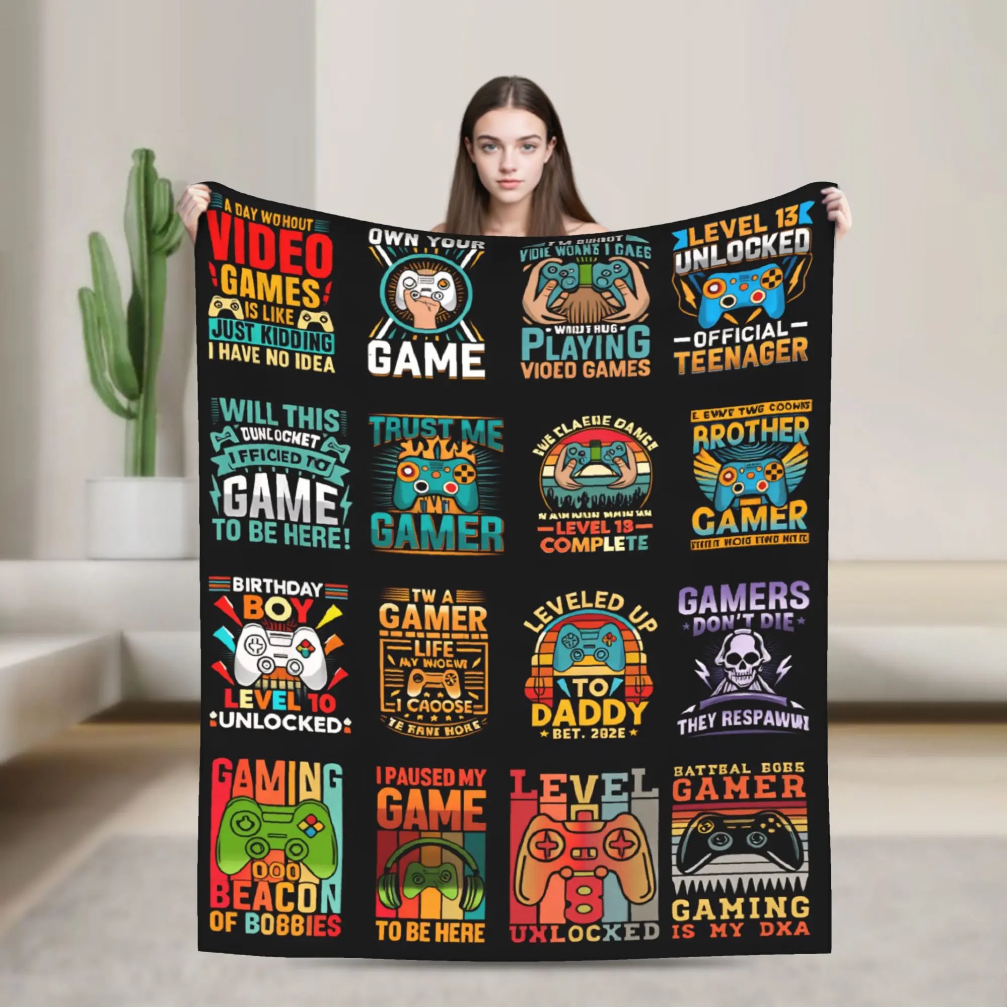 Warm Cozy Throw Blanket Travel Car Gamer Birthday Level Unlocked Gaming Bundle Blankets  Flannel Bedspread For Bedroom Bed Cover