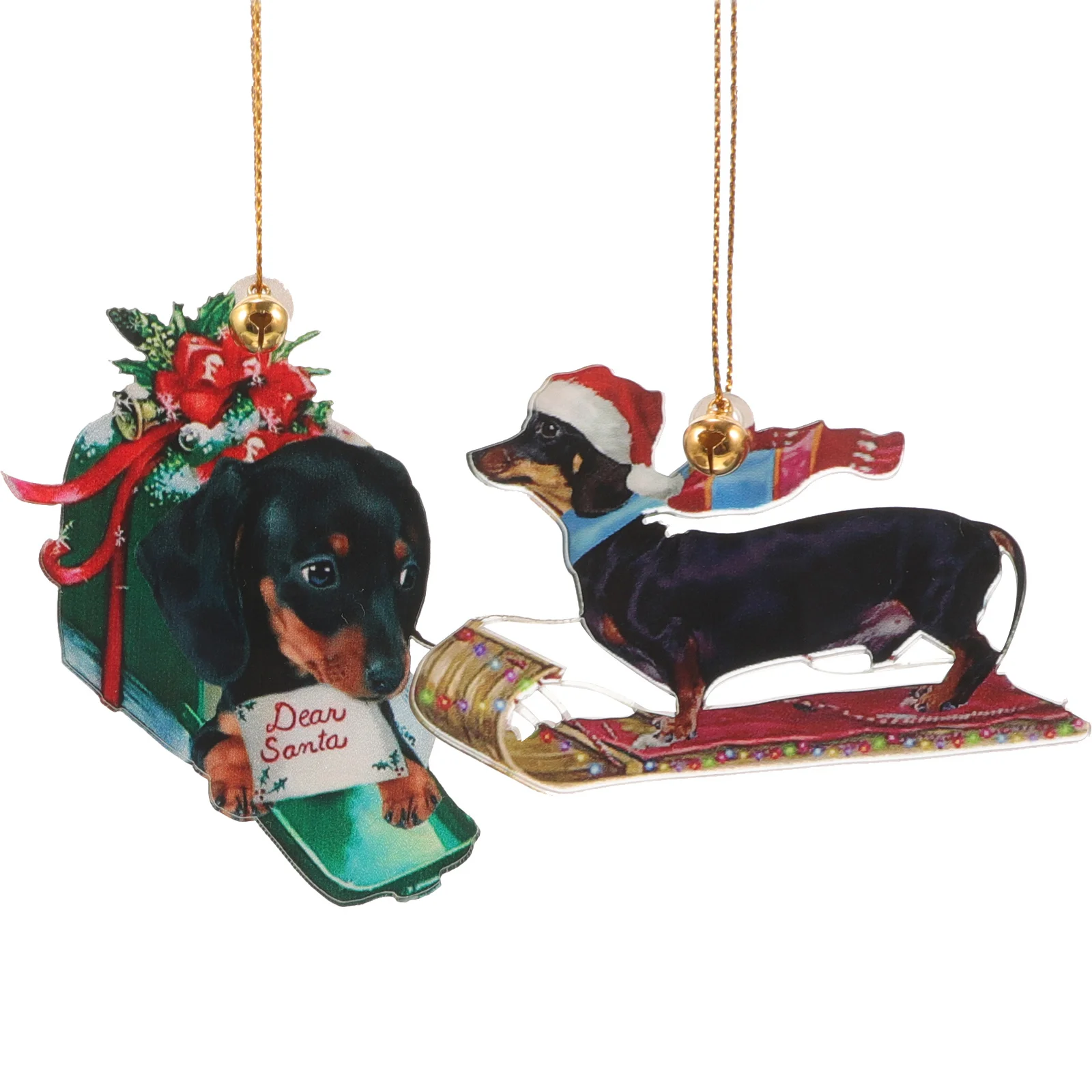 

2Pcs Dachshund Xmas Ornaments Sausage Dog Acrylic Pendant Hanging Xmas Tree Decor Christmas Party Home Decoration Car Ornament