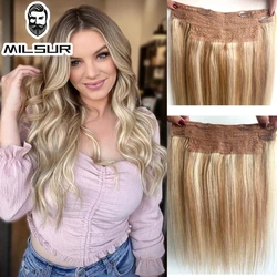 Extensions de cheveux brésiliens naturels Remy lisses, avec fil Invisible, #613/#27/# 1B, 12 à 26 pouces