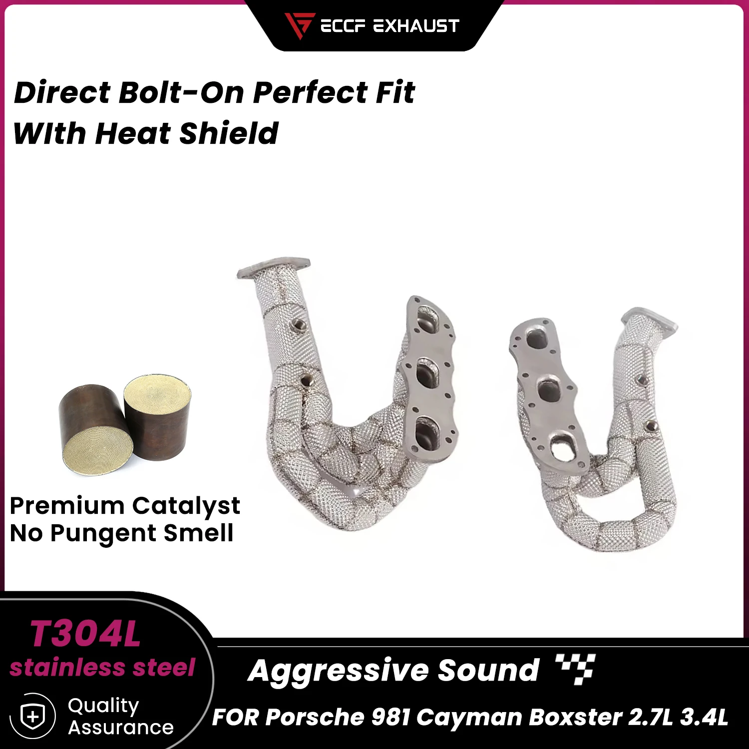 

High Flow Sports Headers Stainless Steel for Porsche 981 Cayman Boxster 2.7L 3.4L Maximize Exhaust Flow Easy Installation