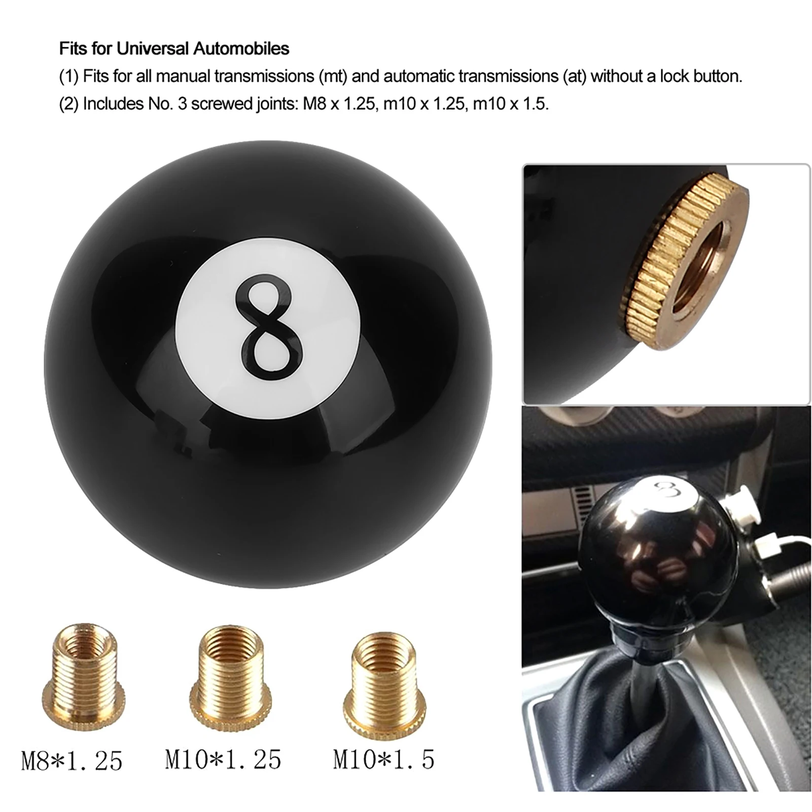 Black 8 Gear  Knob Universal Gear  Knob Universal Black 8 Billiard Ball Round Car Gear  Knob Lever Handle Shifter