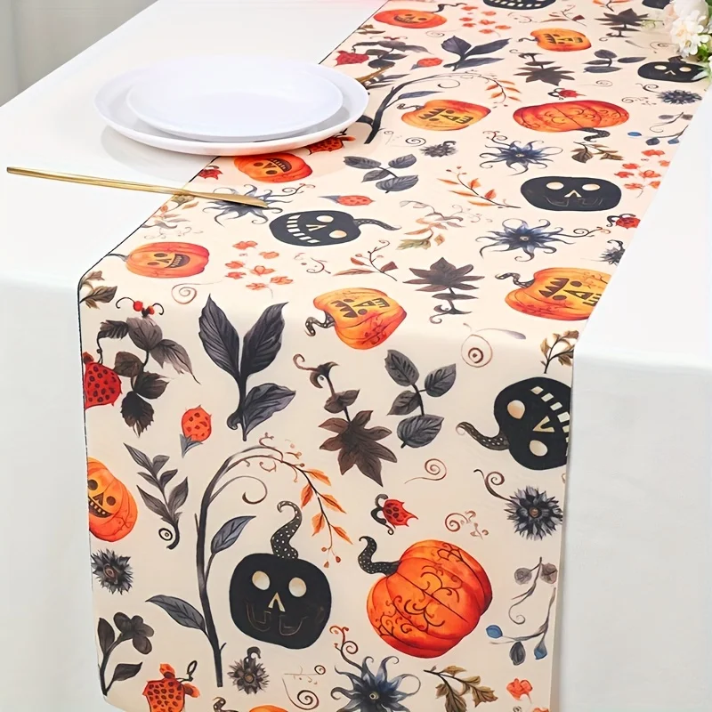 Autumn Halloween Tablecloth, Pumpkin and Bat Elf Decoration for Home Dining Holiday Autumn Halloween Thanksgiving Decoration.