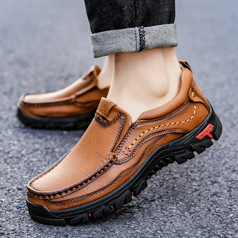 Brand Men's Casual Shoes High Quality Genuine Leather Slip-On Comfort Business Flats Outdoor Work Shoes